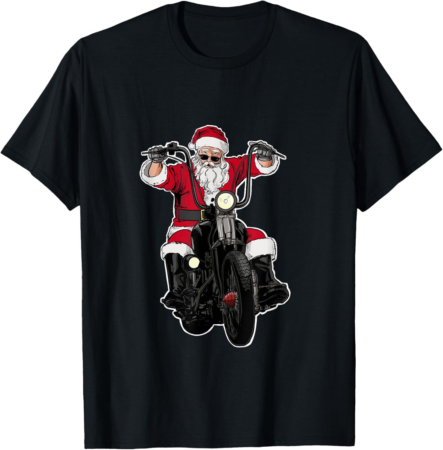 Biker Santa funny Santa on Motorcycle T-Shirt - T-Shirt | Black