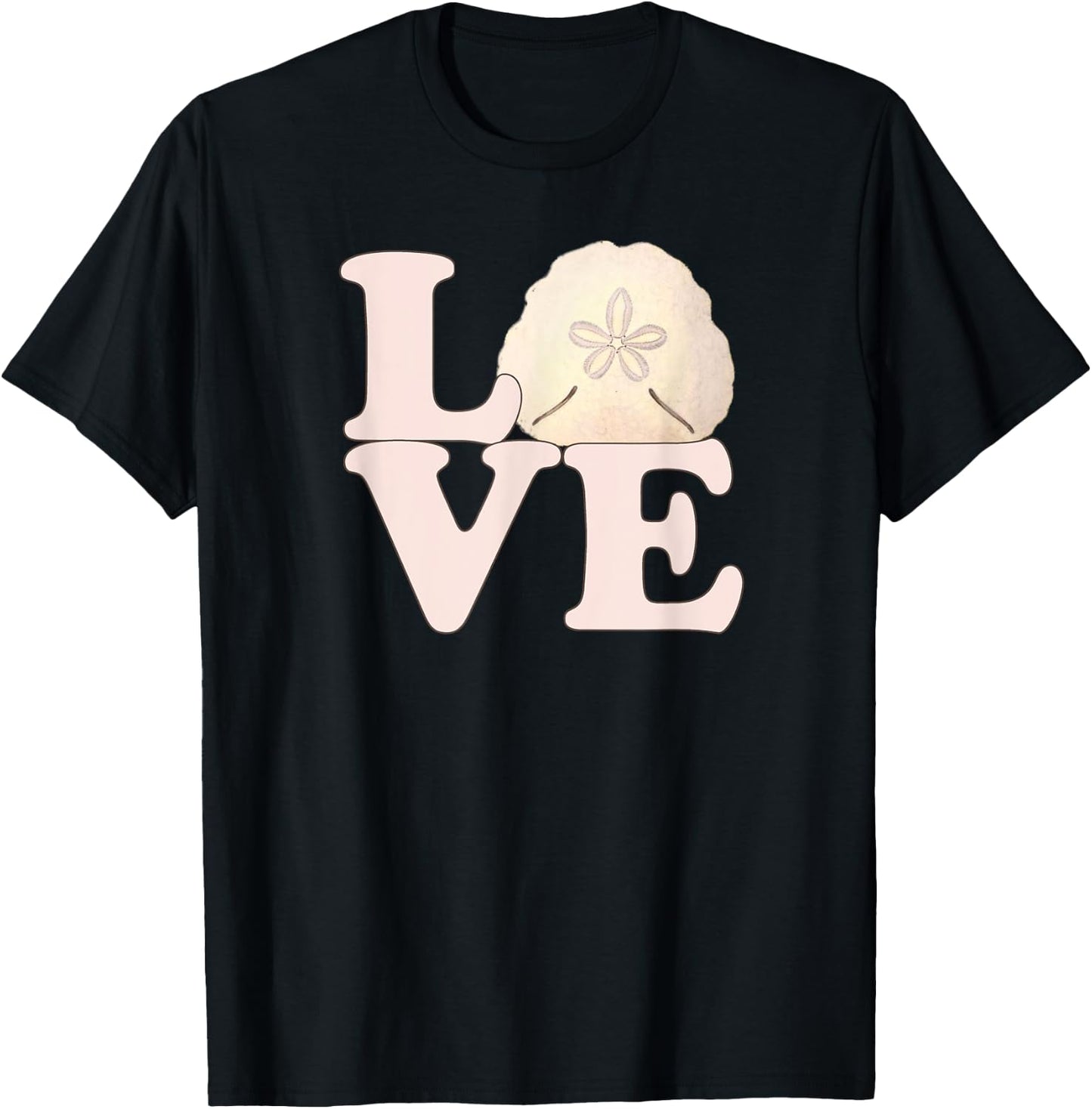 Sand Dollar Shell Vintage Illustration Stacked LOVE T-Shirt - T-Shirt | Black