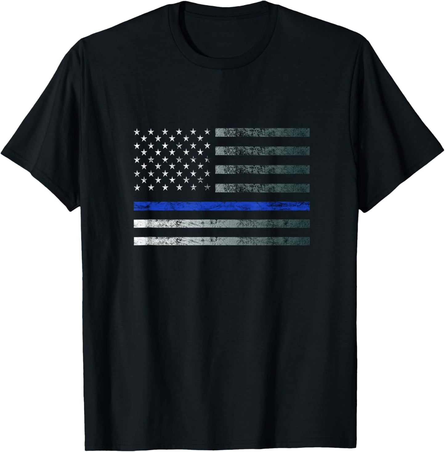Thin Blue Line Police Officer Law Heroic Flag American Flag T-Shirt - T-Shirt | Black