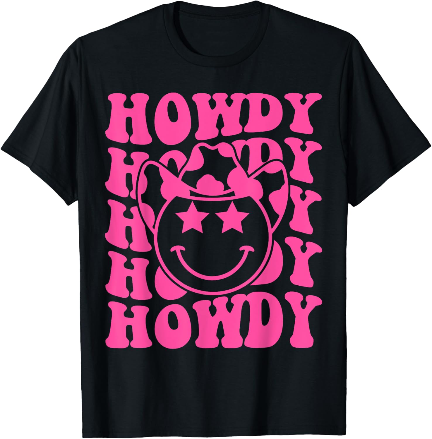 Pink Howdy Smile Face Rodeo Western Country Southern Cowgirl T-Shirt - T-Shirt | Black