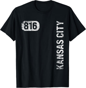 Kansas City Missouri 816 Area Code Vintage Retro T-Shirt - T-Shirt | Black