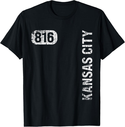 Kansas City Missouri 816 Area Code Vintage Retro T-Shirt - T-Shirt | Black