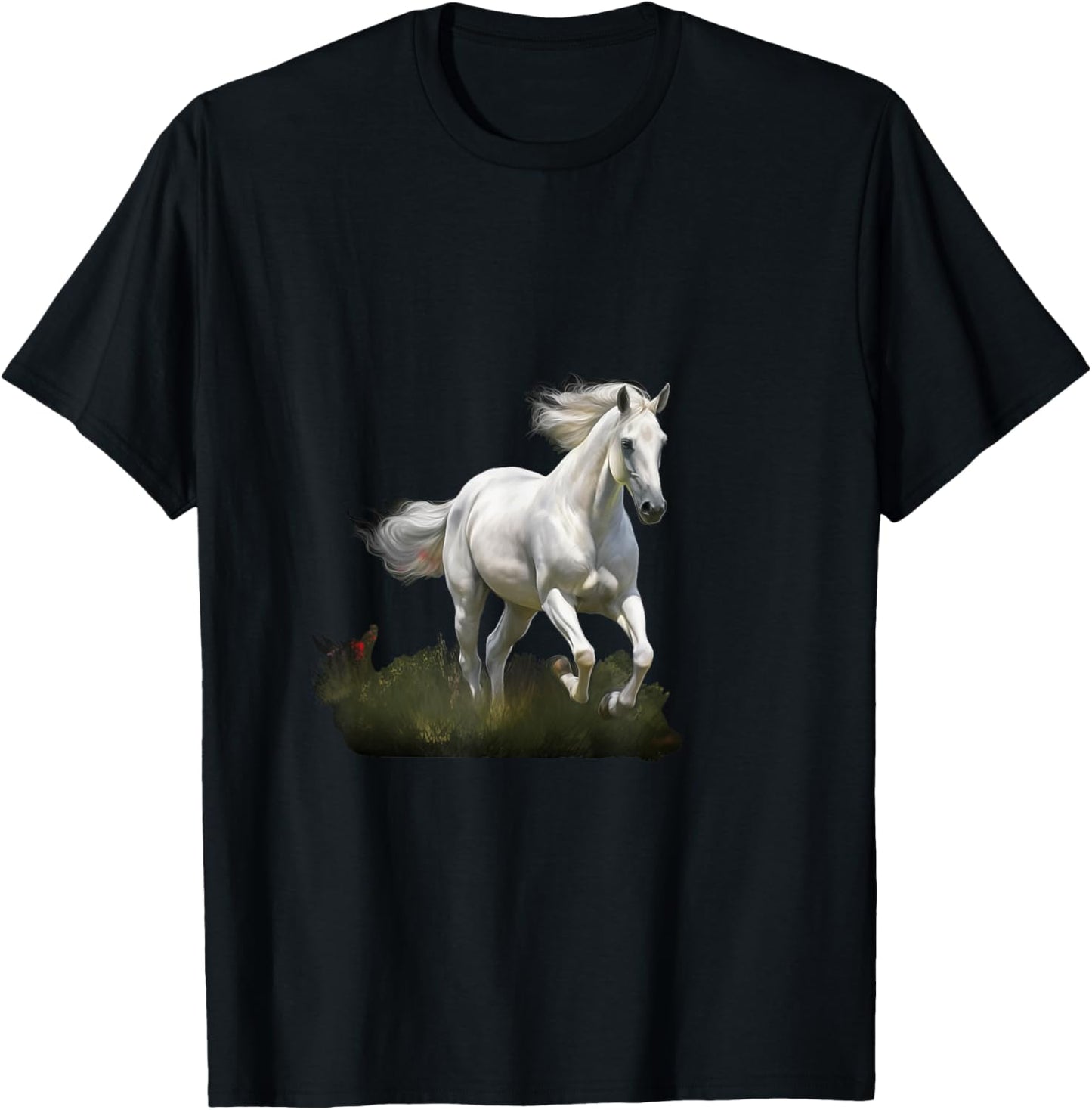 White Horse Style Realistic Painting in a Meadow T-Shirt - T-Shirt | Black
