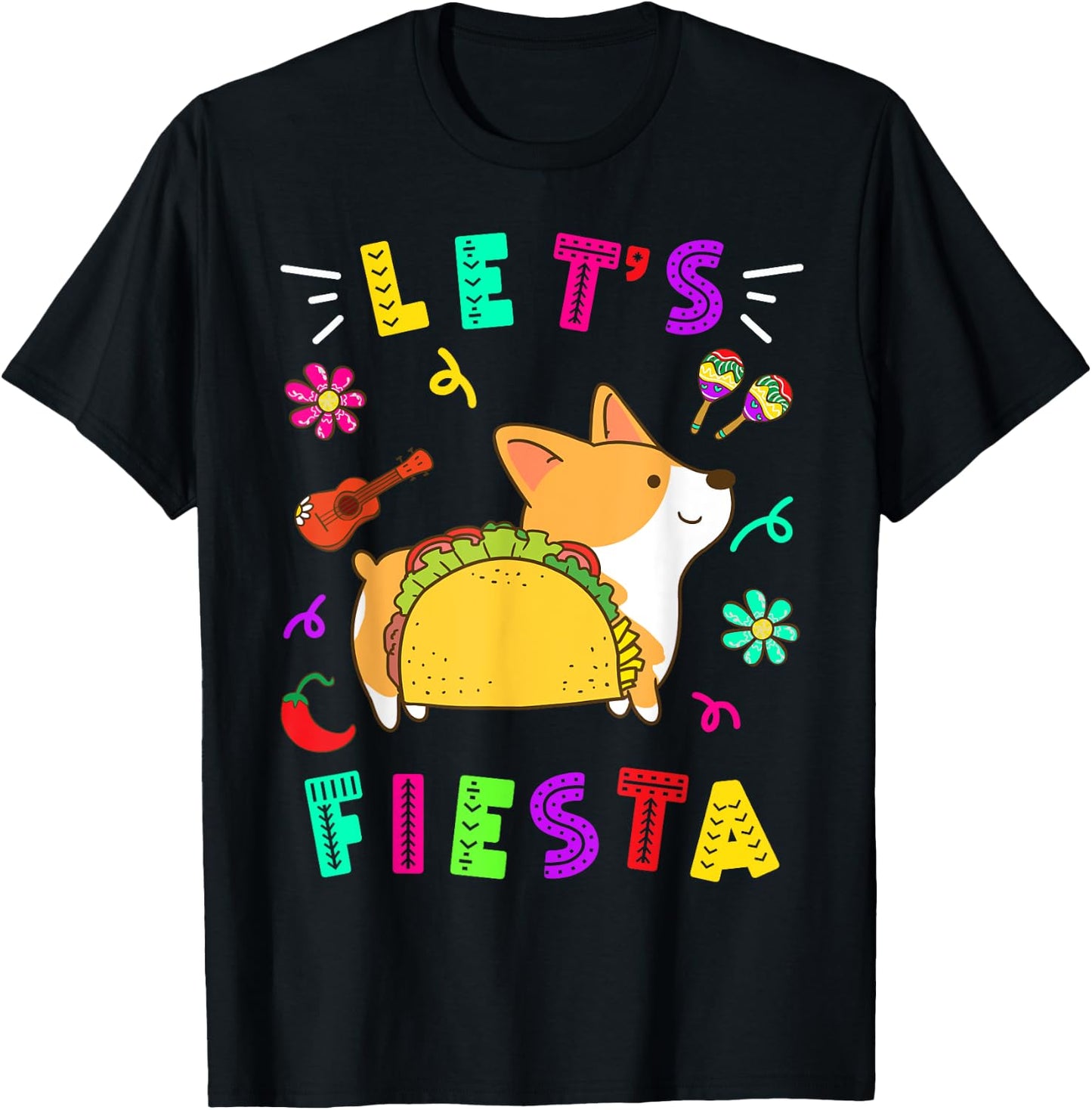 Cinco De Mayo Corgi Let’s Fiesta Camisa 5 De Mayo Mexican T-Shirt - T-Shirt | Black