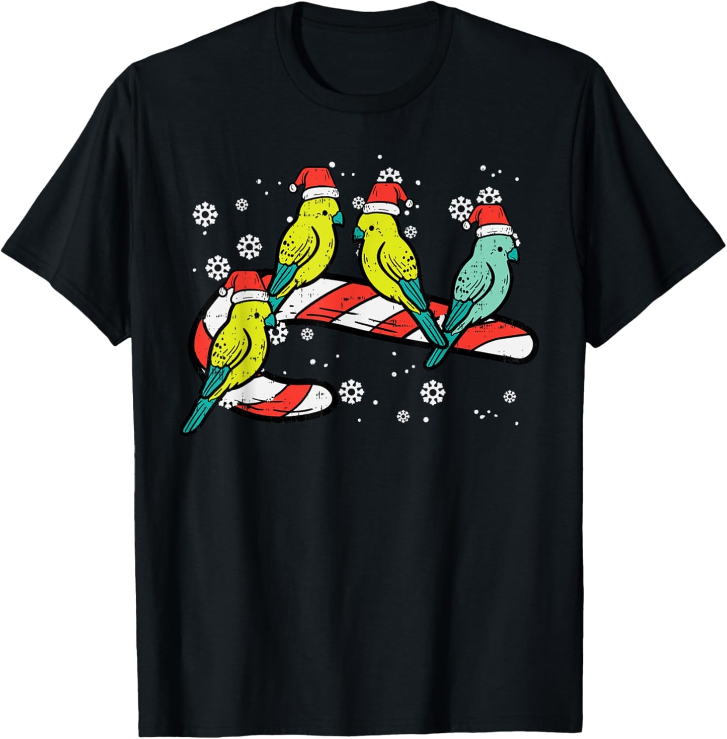 Christmas Parrots Birds Candy Cane Cute Xmas Men Women Kids T-Shirt - T-Shirt | Black