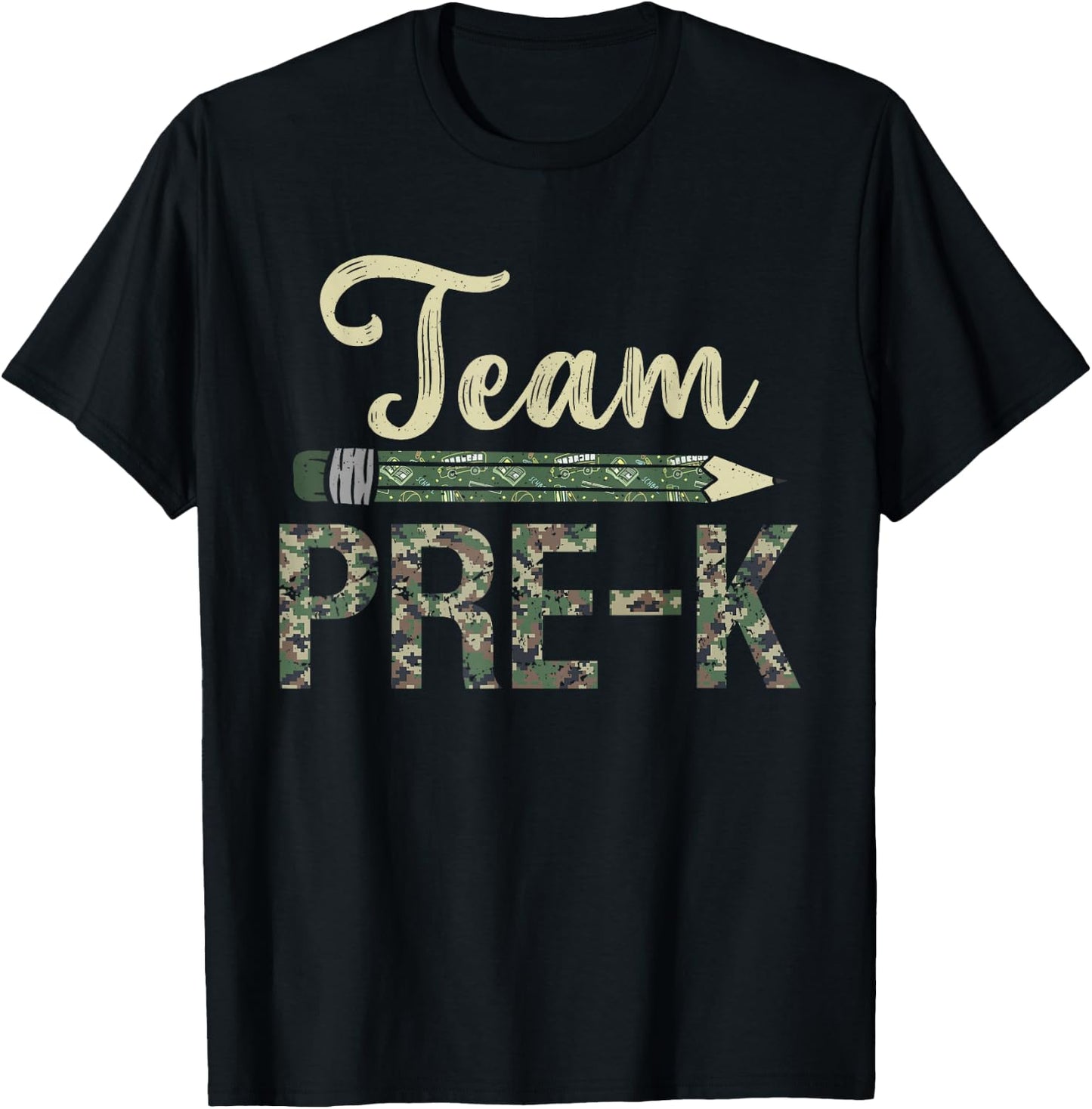Team Pre-K Camo Pre-K Teacher Camouflage T-Shirt - T-Shirt | Black
