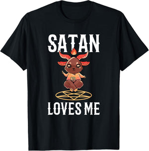 Funny Atheist Baphomet Goat Satan Loves Me T-Shirt - T-Shirt | Black