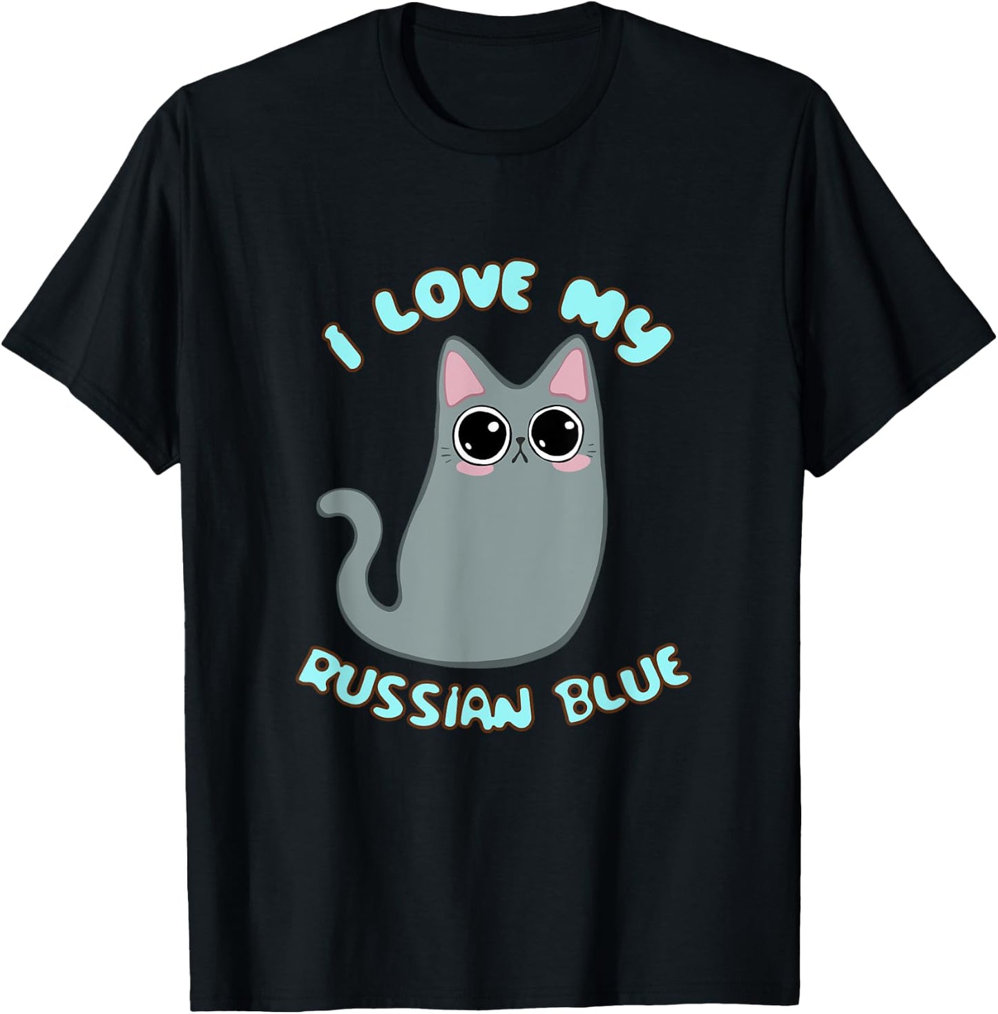 I Love My Russian Blue Cat Grey Gray Kitty Kawaii Chibi cute Women Kids T-Shirt - T-Shirt | Black