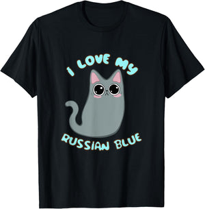 I Love My Russian Blue Cat Grey Gray Kitty Kawaii Chibi cute Women Kids T-Shirt - T-Shirt | Black