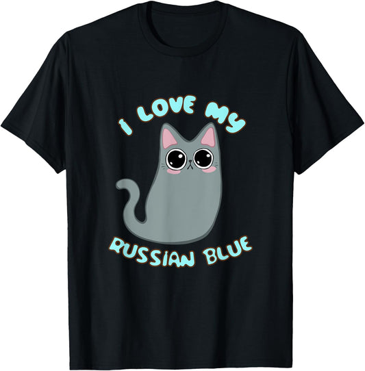 I Love My Russian Blue Cat Grey Gray Kitty Kawaii Chibi cute Women Kids T-Shirt - T-Shirt | Black