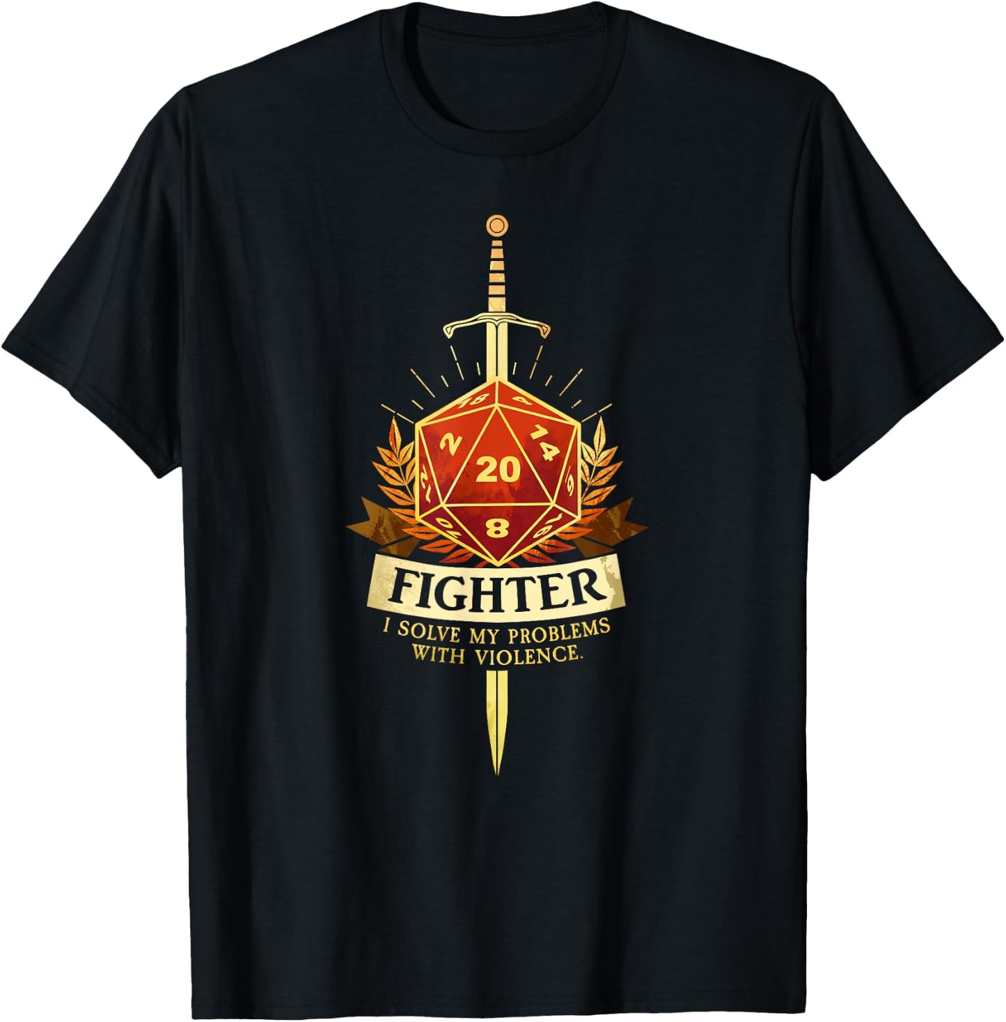 Gamer Class Fighter RPG TRPG Fantasy Gaming - Black, Men's Small, Classic Fit, Short Sleeve T-Shirt - T-Shirt | Black