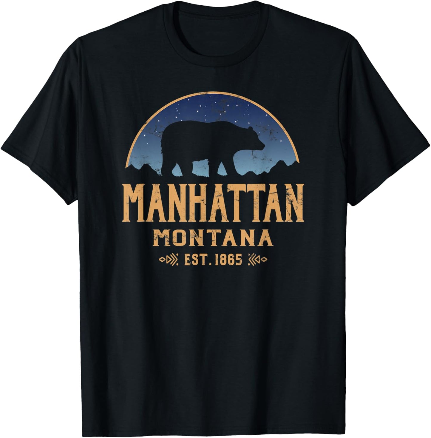 Manhattan Montana MT Big Sky Country Bear & Mountains T-Shirt - T-Shirt | Black