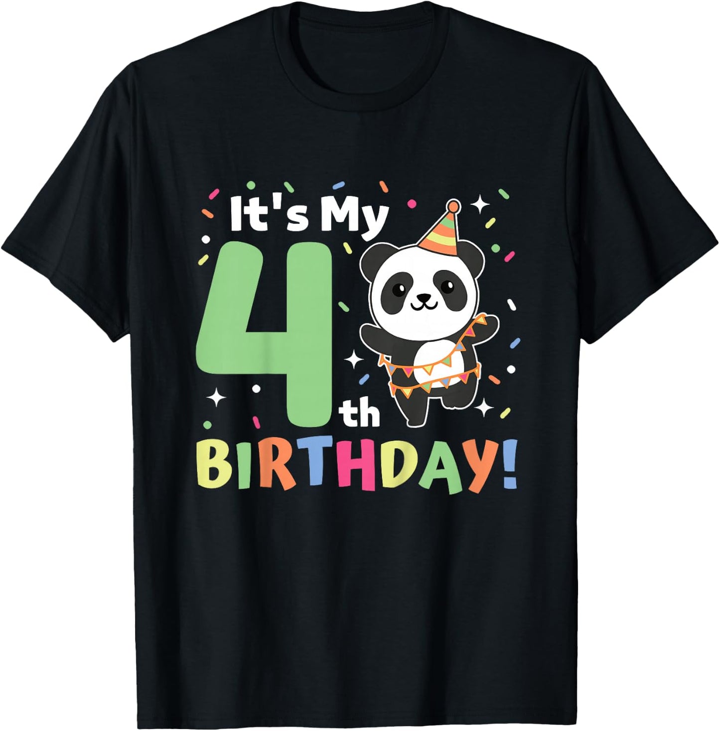 Panda 4th Birthday For Kids Four Year Old Panda T-Shirt - T-Shirt | Black