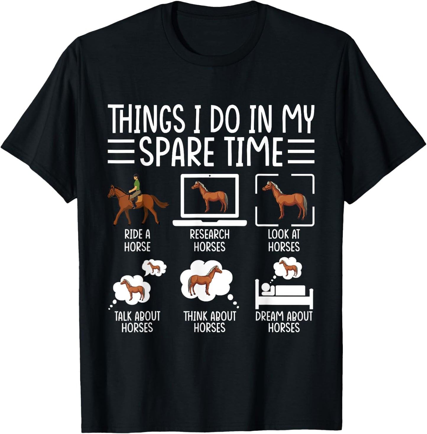 Things I Do In My Spare Time Funny Horse Lovers Women Girls T-Shirt - T-Shirt | Black