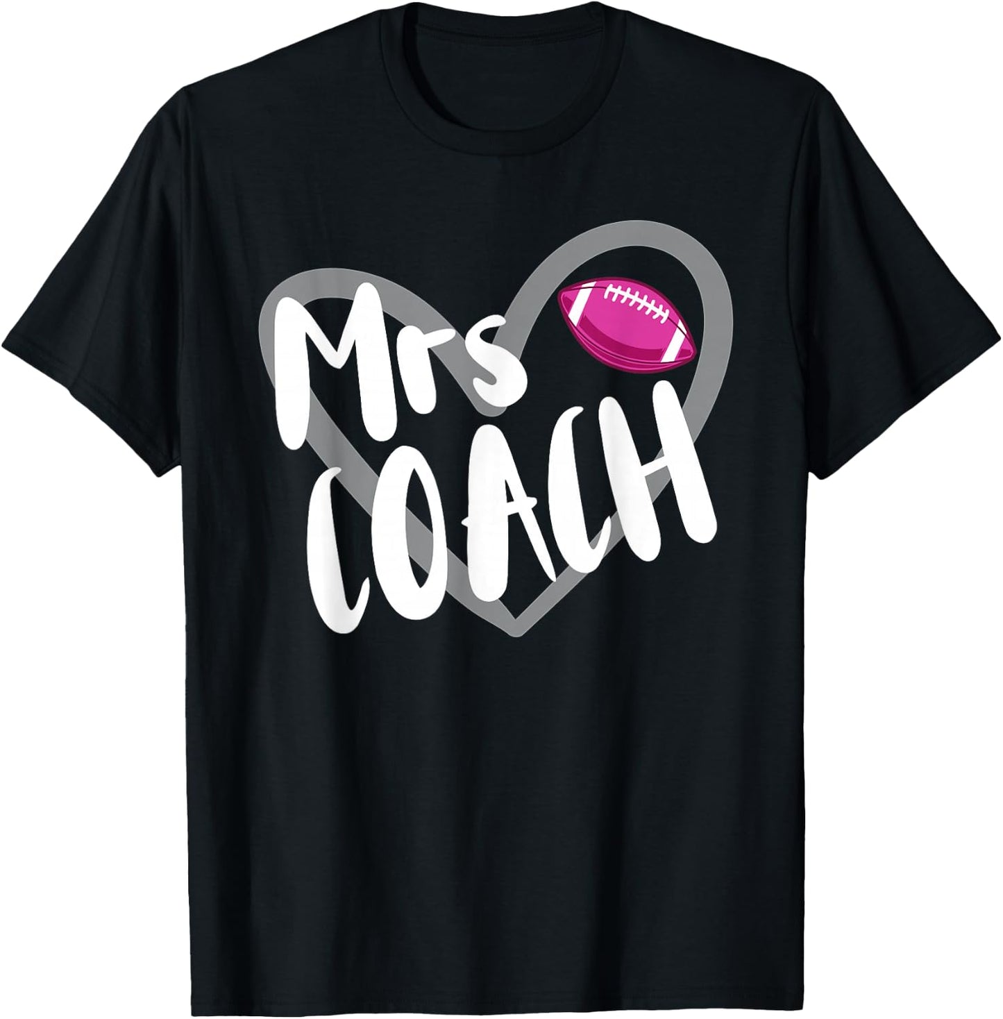 Funny Football Mrs Coach Wife Heart T-Shirt - T-Shirt | Black