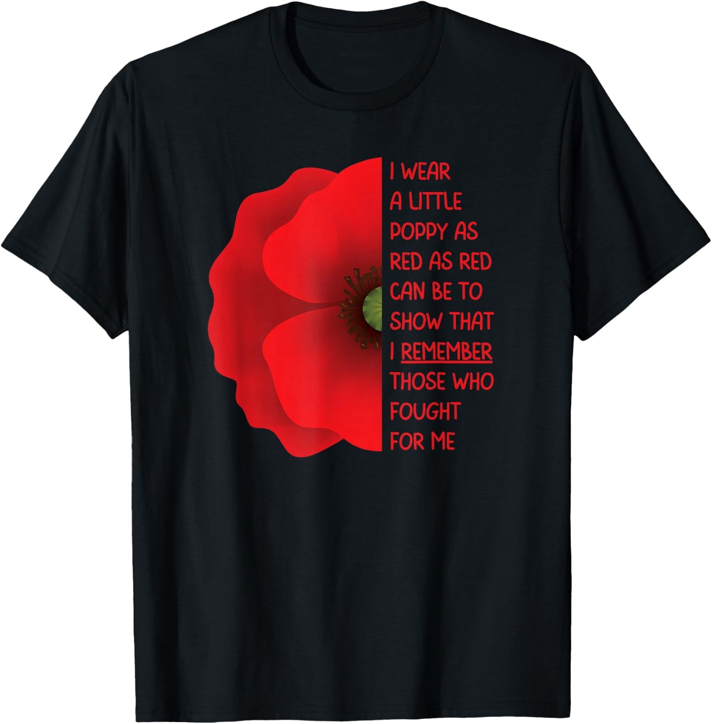Veterans Day USA Memorial Lest We Forget Red Poppy Flower T-Shirt - T-Shirt | Black
