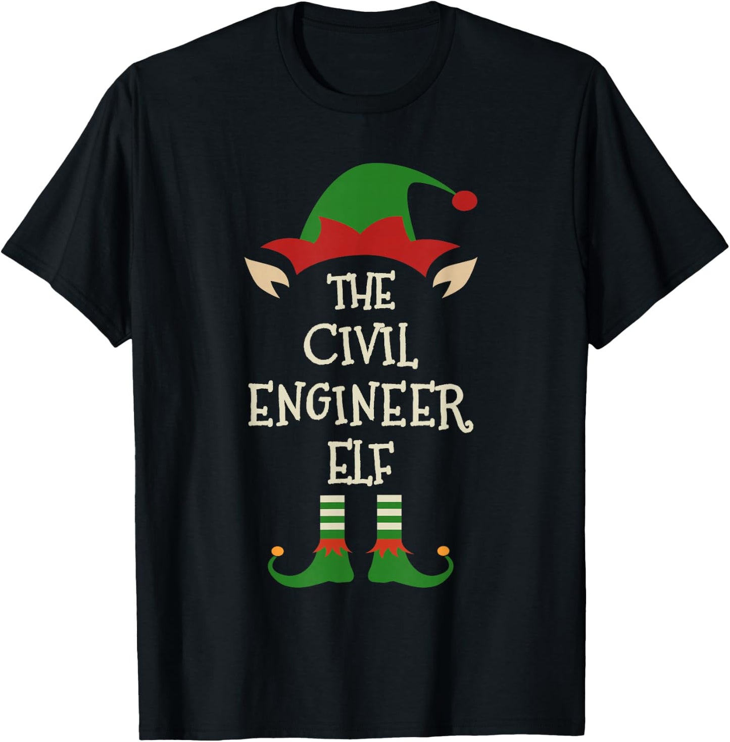 Civil Engineer Elf Funny Family Christmas Matching Group T-Shirt - T-Shirt | Black