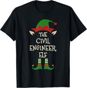 Civil Engineer Elf Funny Family Christmas Matching Group T-Shirt - T-Shirt | Black