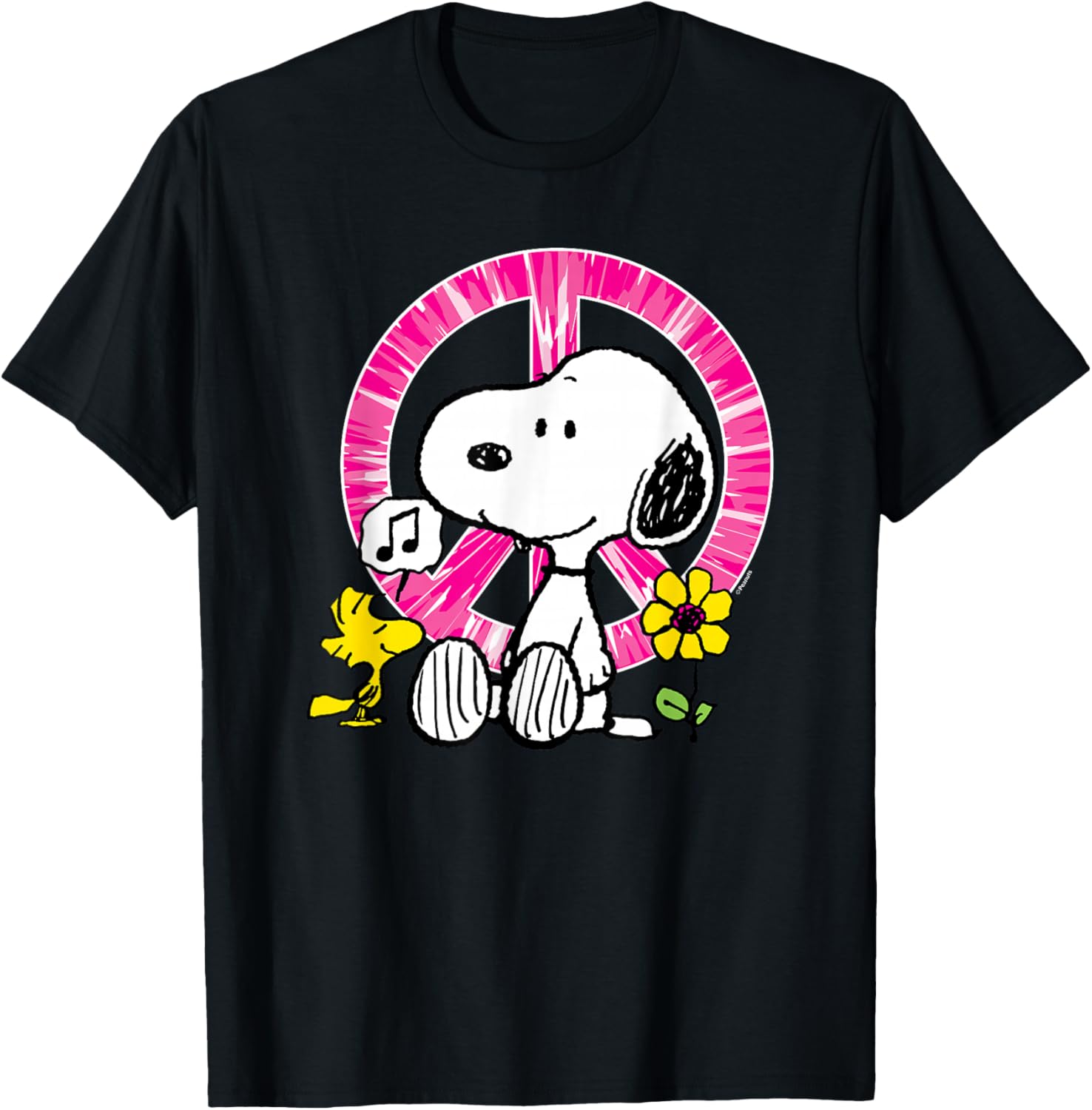 Peanuts - Snoopy Woodstock Peace Sign T-Shirt - T-Shirt | Black