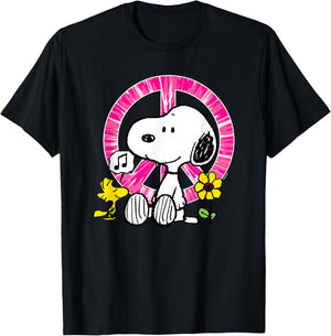 Peanuts - Snoopy Woodstock Peace Sign T-Shirt - T-Shirt | Black