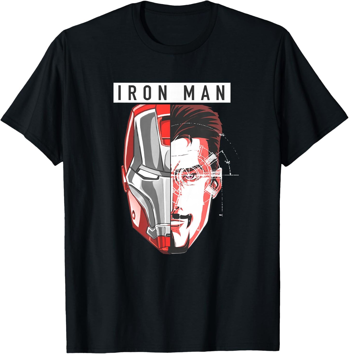 Marvel Comics Retro Classic Iron Man Tony Stark Split Face T-Shirt - T-Shirt | Black