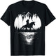Bigfoot Riding Unicorn amidst Trees! Funny Sasquatch Unicorn T-Shirt - T-Shirt | Black