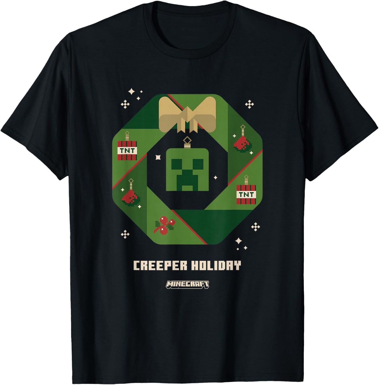 Minecraft Christmas Creeper Holiday Xmas Crown Portrait T-Shirt - T-Shirt | Black