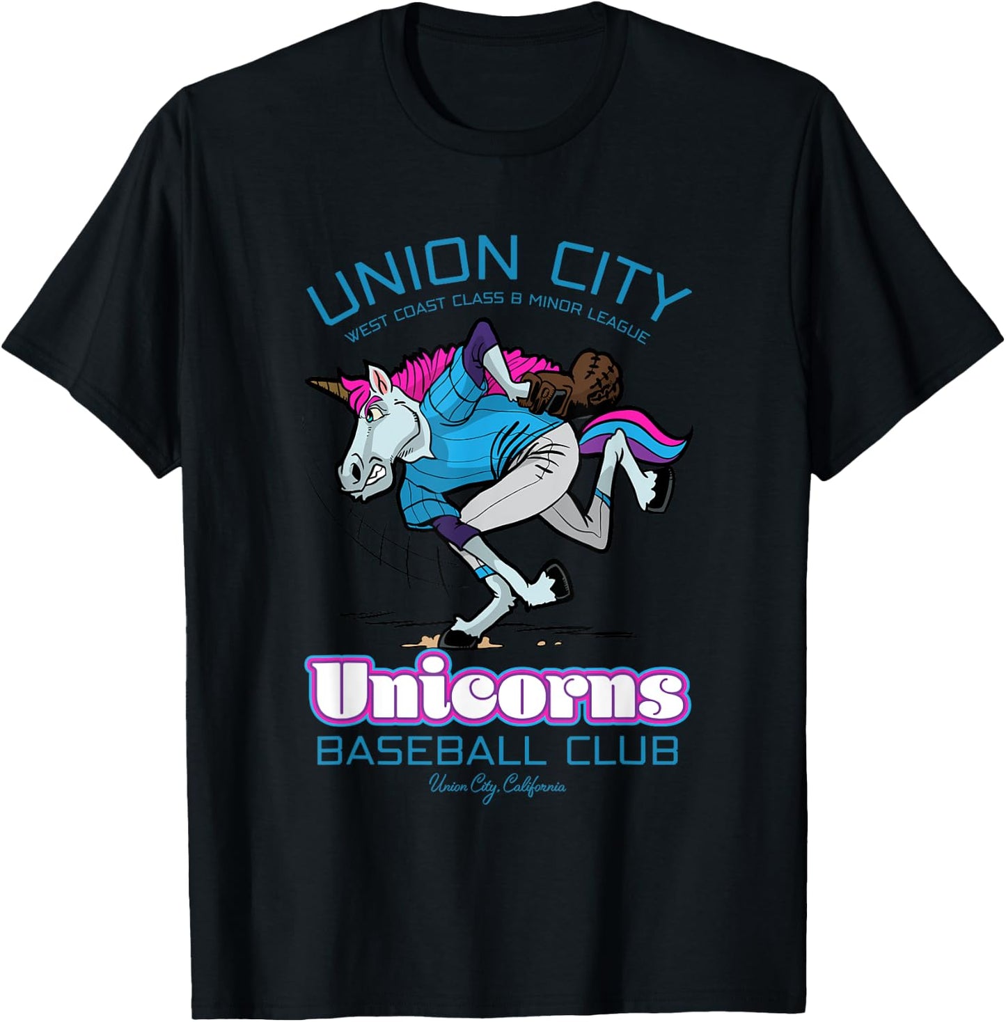 Union City Unicorns Retro Minor League Baseball Unicorn T-Shirt - T-Shirt | Black
