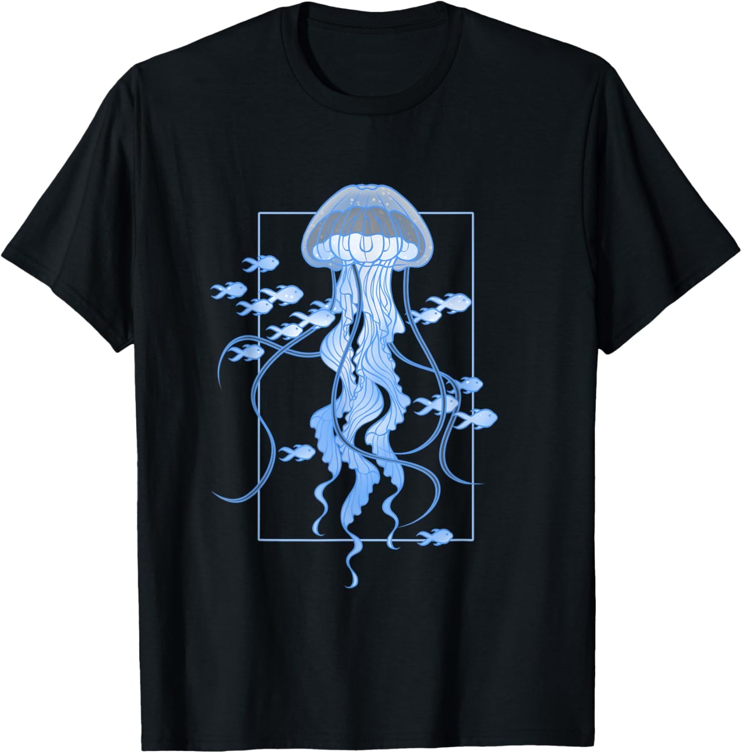 Jellyfish and Fishes Graphic in Sea T-Shirt - T-Shirt | Black