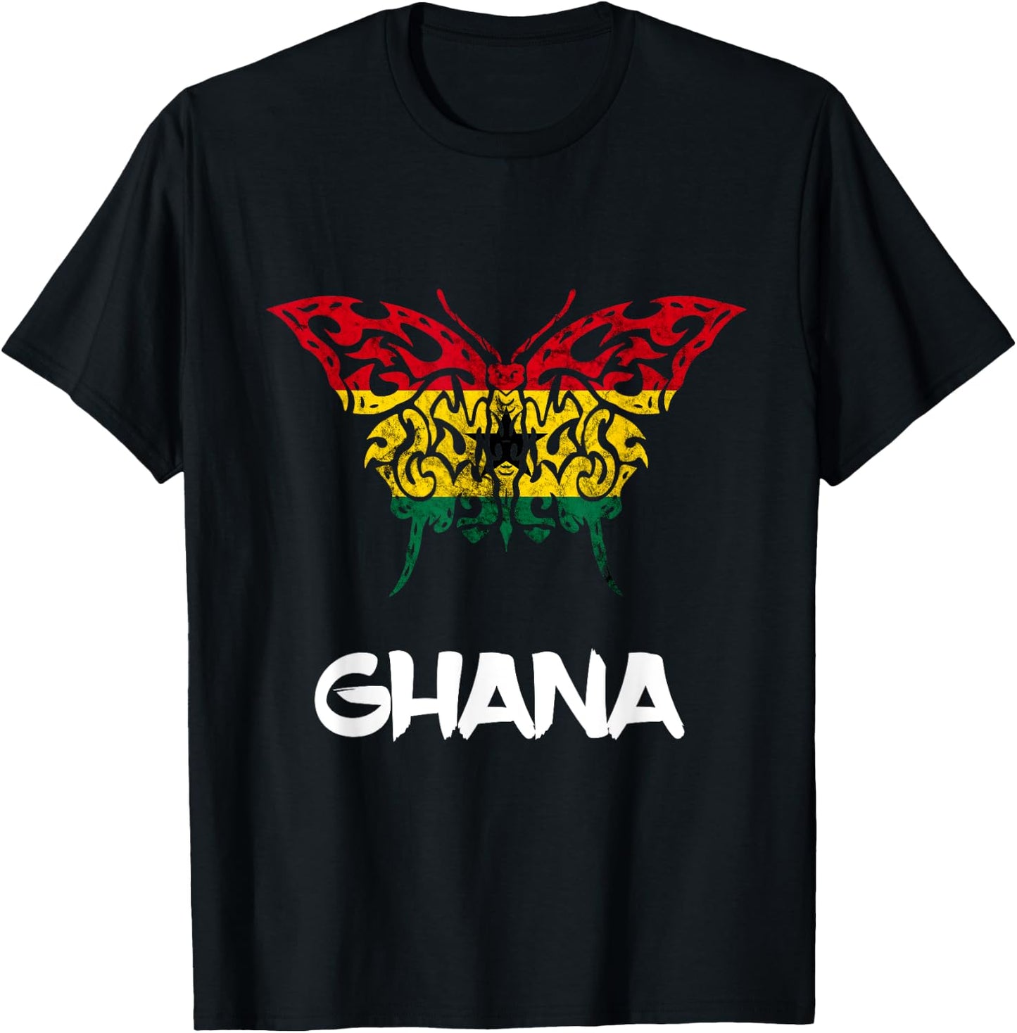 Ghana Butterfly Gothic Ghana Flag Ghanese Pride Africa T-Shirt - T-Shirt | Black