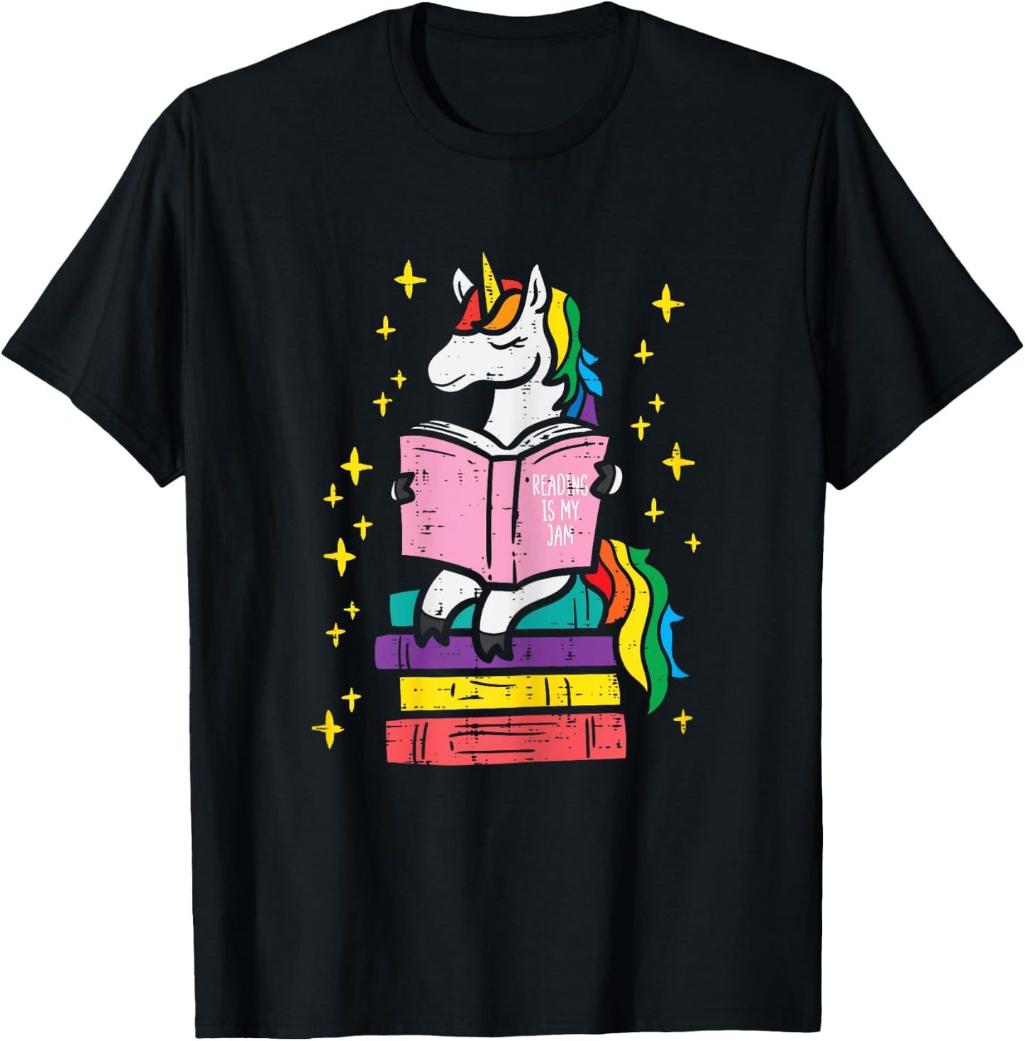 Reading Unicorn Cute Book Lover Bookworm Women Girls T-Shirt - T-Shirt | Black