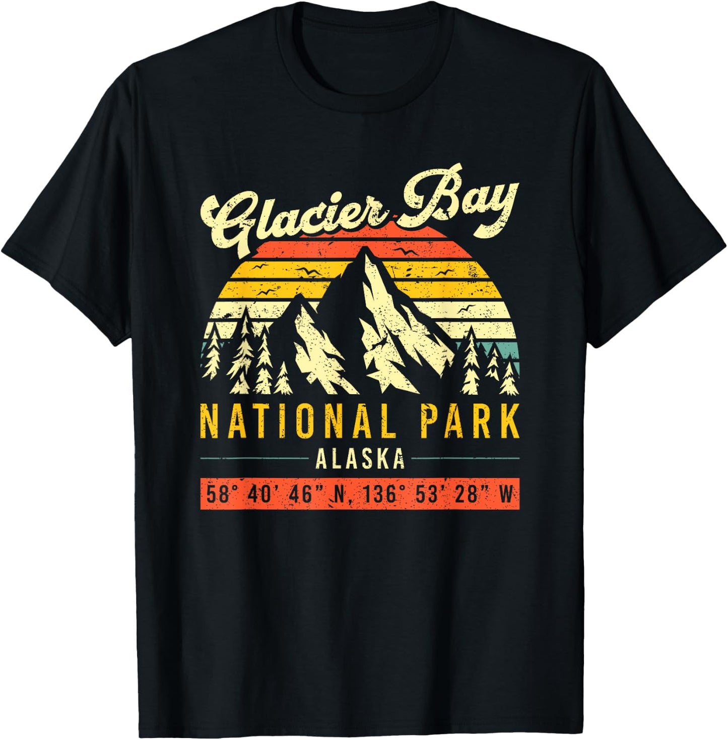 Glacier Bay Vintage Retro Alaska National Park T-Shirt - T-Shirt | Black