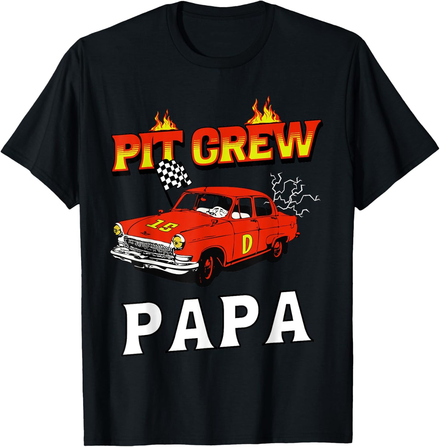 Pit Crew Papa Racing Car Family Matching Birthday Party T-Shirt - T-Shirt | Black