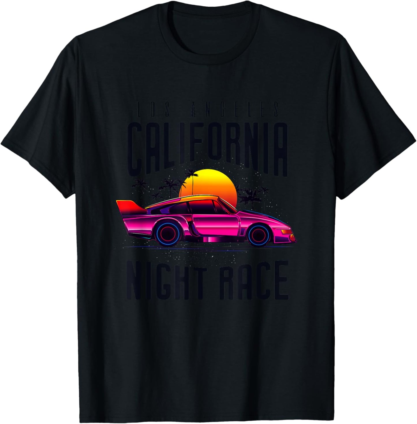 Vintage American California Night Race with Cars Graphic T-Shirt - T-Shirt | Black