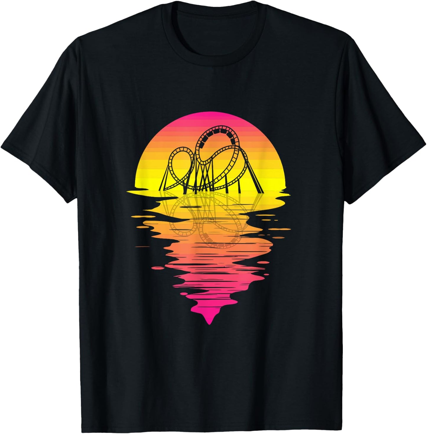 Roller Coaster Retro Pink 80s Vintage Retro Sunset T-Shirt - T-Shirt | Black