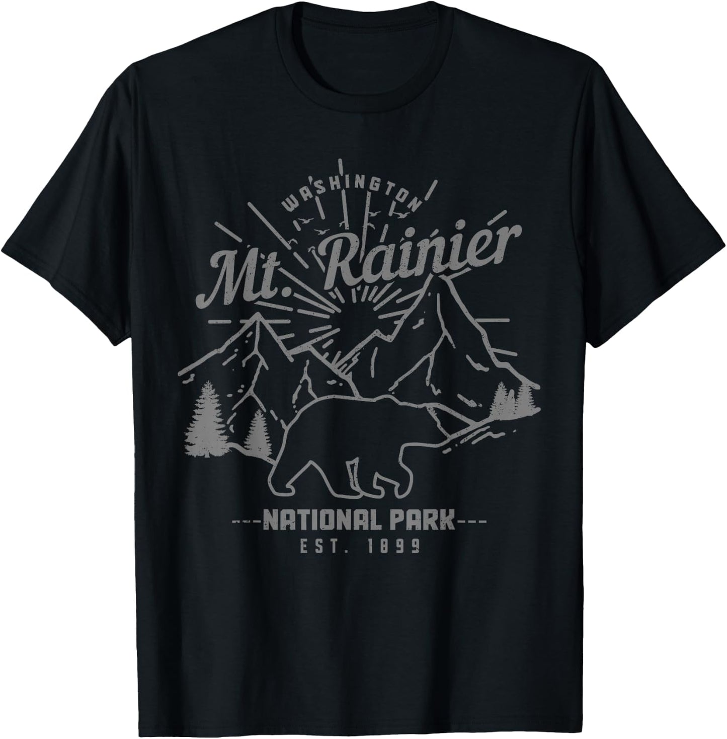Mt. Rainier Washington Vintage Mountain National Park PNW T-Shirt - T-Shirt | Black