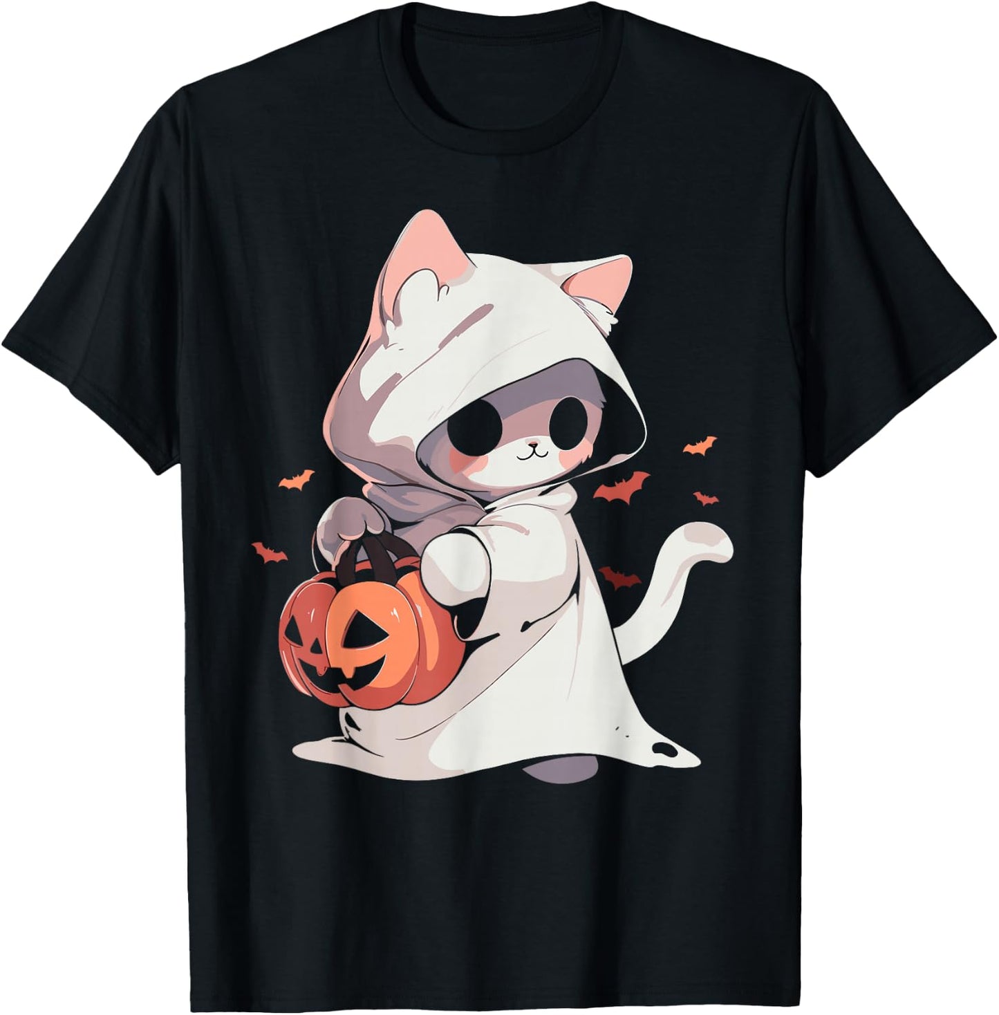 Cat Ghost Kawaii Neko Anime Halloween Costume Pumpkin Lover T-Shirt - T-Shirt | Black