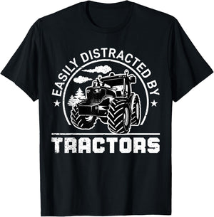Easily Distracted By Tractors Funny Farm Tractor Enthusiast T-Shirt - T-Shirt | Black