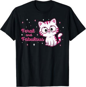 Feral and Fabulous Cute Cat Lover Gift Funny Cat Owner Men Women T-Shirt - T-Shirt | Black