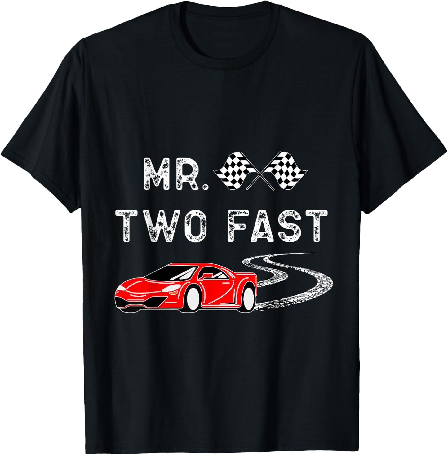 Boy Second Birthday Racer Mr. Two Fast 2nd Race Car Bday T-Shirt - T-Shirt | Black