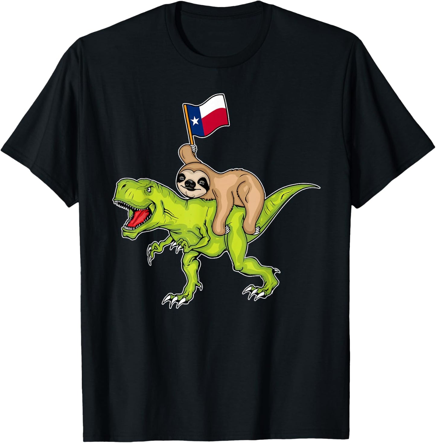 Texas Flag Dinosaur Sloth Lover Kids USA Texas T-Shirt - T-Shirt | Black