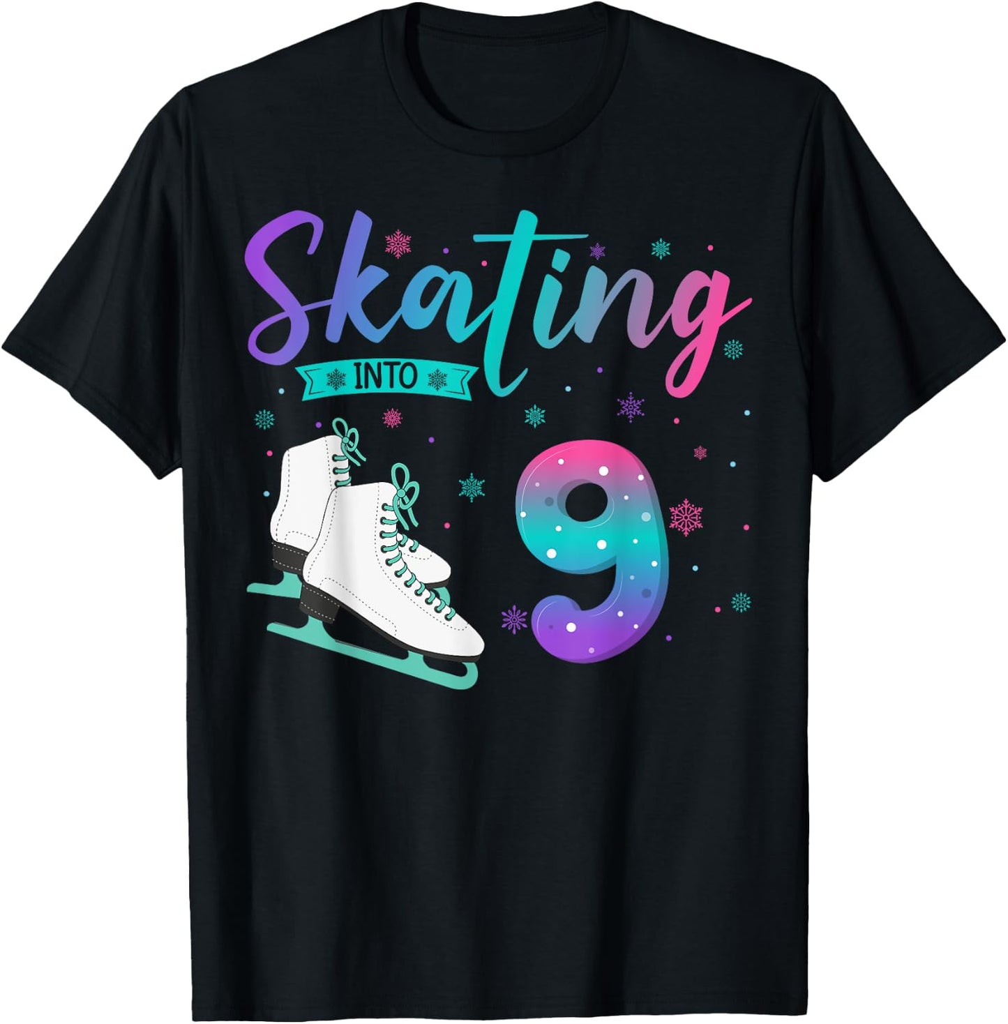 9 Year Old Girl Ice Skating Into 9th Birthday Kids T-Shirt - T-Shirt | Black