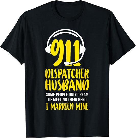 911 Dispatcher Thin Gold Yellow Line Husband Wife 911 T-Shirt - T-Shirt | Black