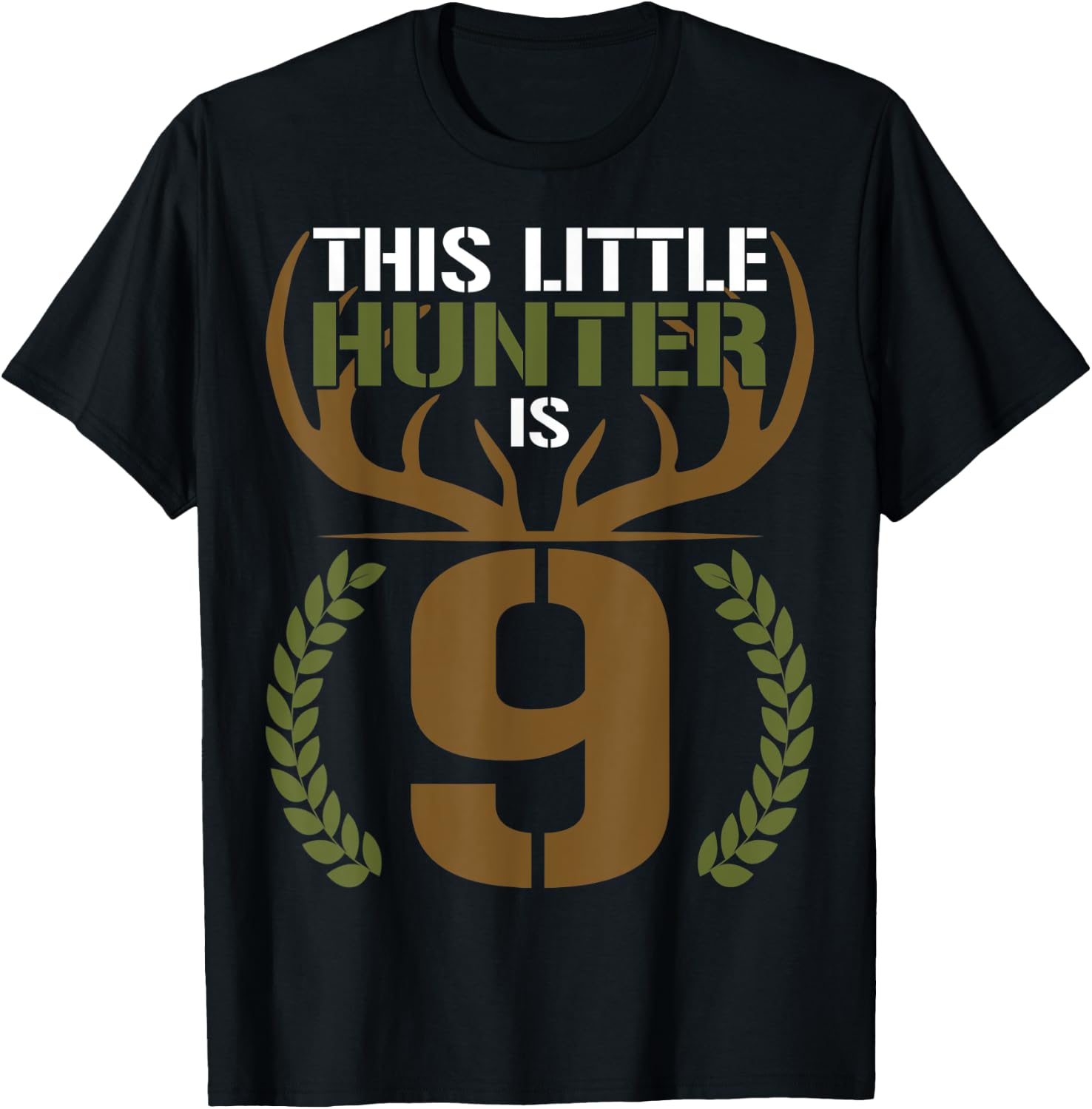This Little Hunter is 9 Years Old 9th Birthday Deer Hunter T-Shirt - T-Shirt | Black