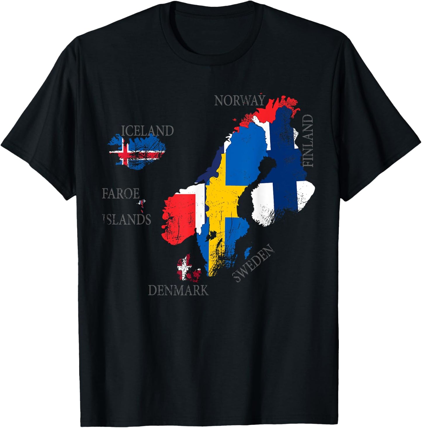 Vintage Scandinavia flag , Maps of Nordic countries T-Shirt - T-Shirt | Black