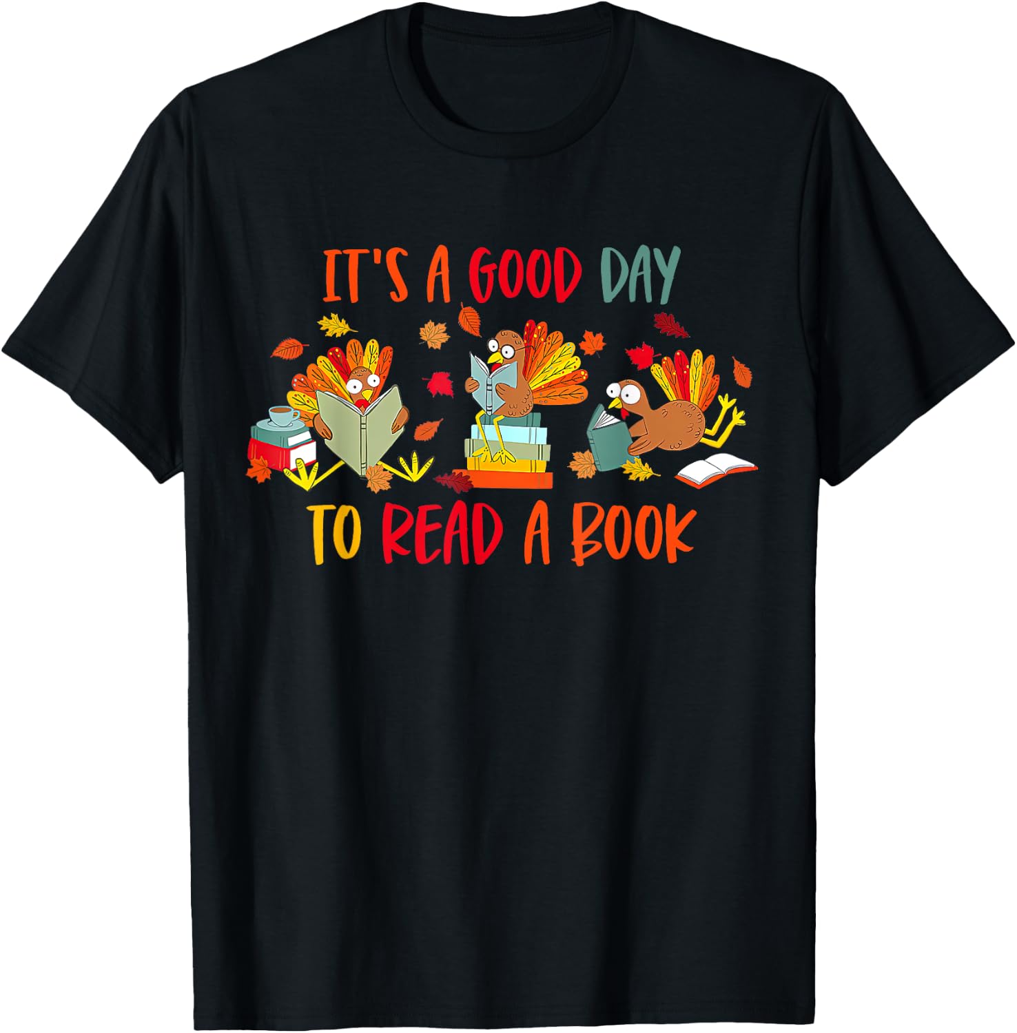Funny Turkey Reading Book Librarian Bookworm Thanksgiving T-Shirt - T-Shirt | Black