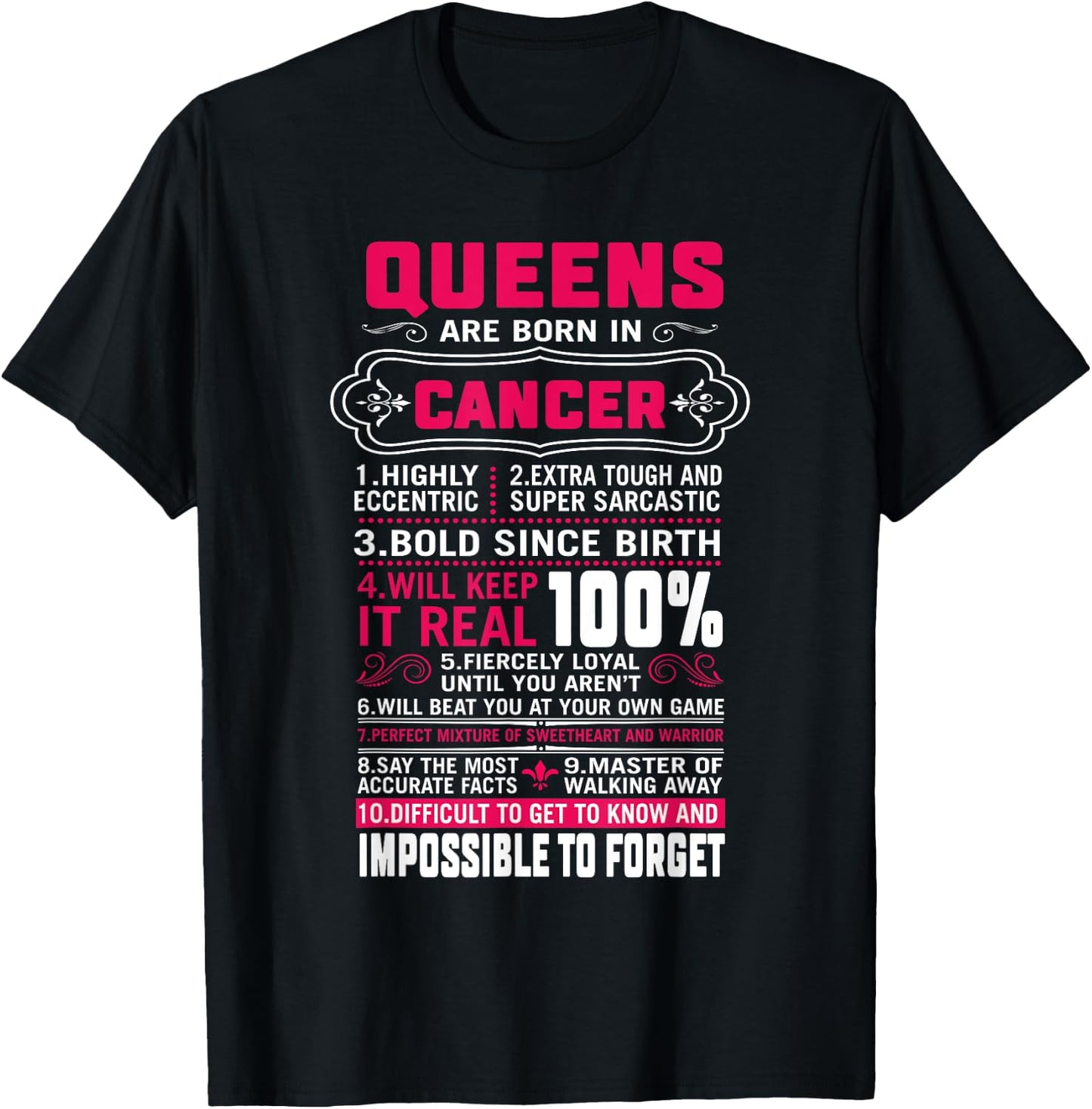 Queens Are Born In Cancer Women June July Birthday T-Shirt - T-Shirt | Black