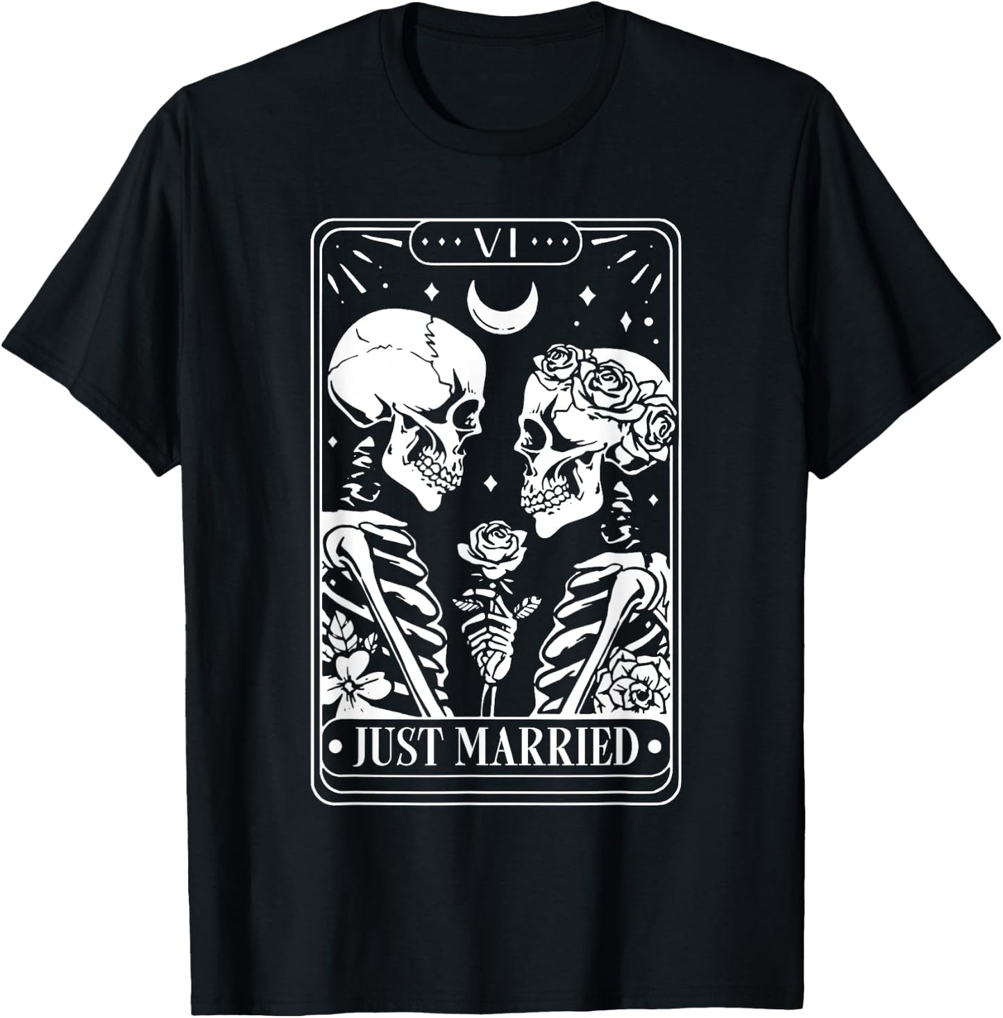 Just Married The Lovers Skeleton Couple Matching Halloween T-Shirt - T-Shirt | Black