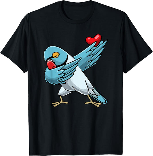 Blue Indian Ringneck Dabbing Parrot Bird With Heart T-Shirt - T-Shirt | Black
