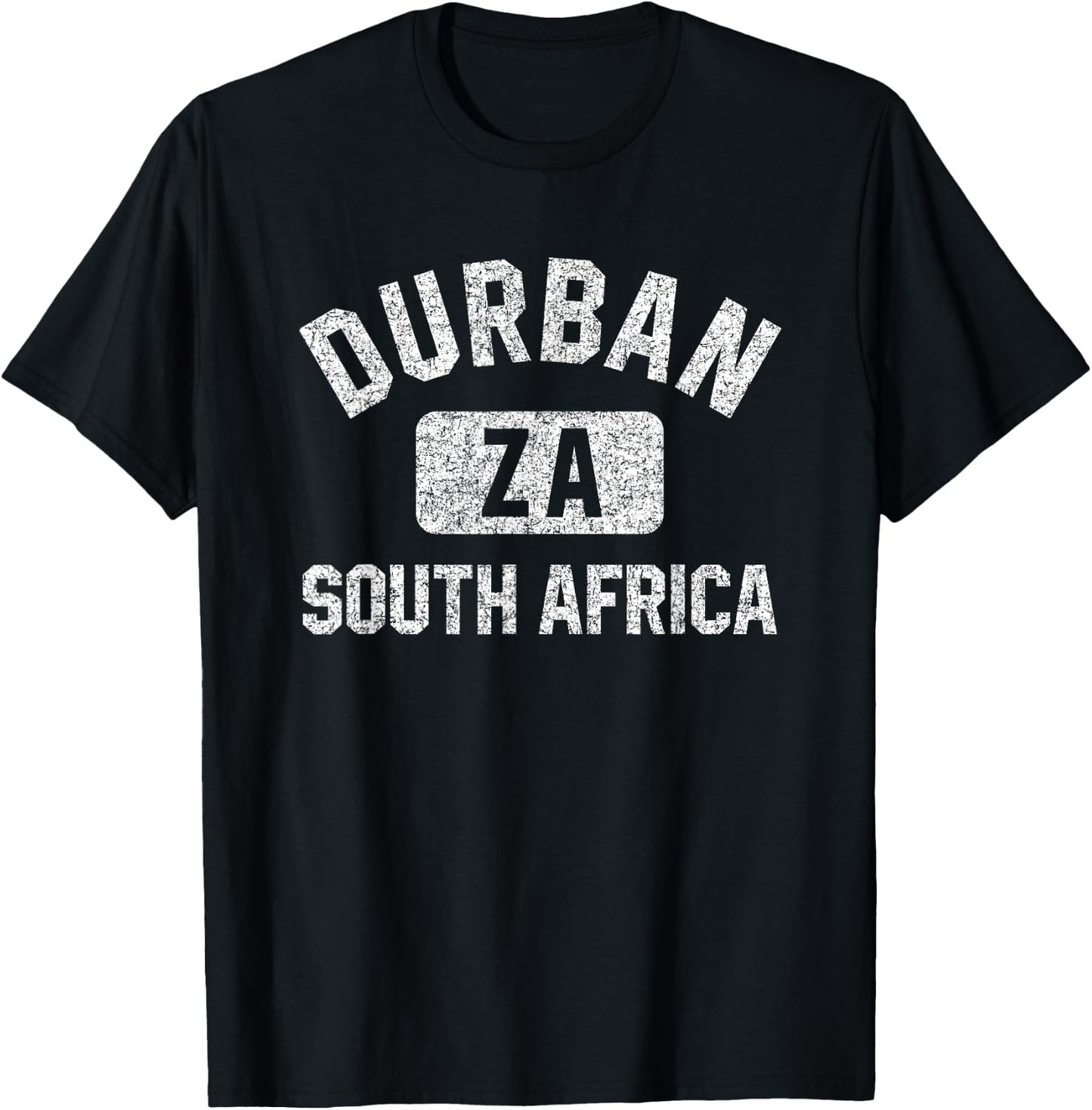 Durban South Africa Gym Style Distressed White Print T-Shirt - T-Shirt | Black